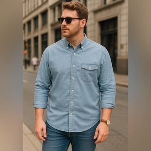 American Eagle Outfitters Chambray Button Down Shirt XL Athletic Fit Blue Denim